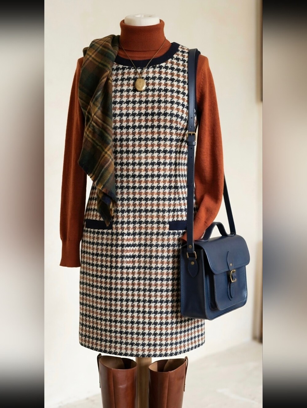Vintage Boden Sleeveless Houndstooth Shift Dress